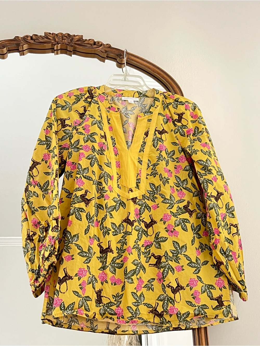 Charter Club Yellow Floral V-Neck Tunic with Pink Accents